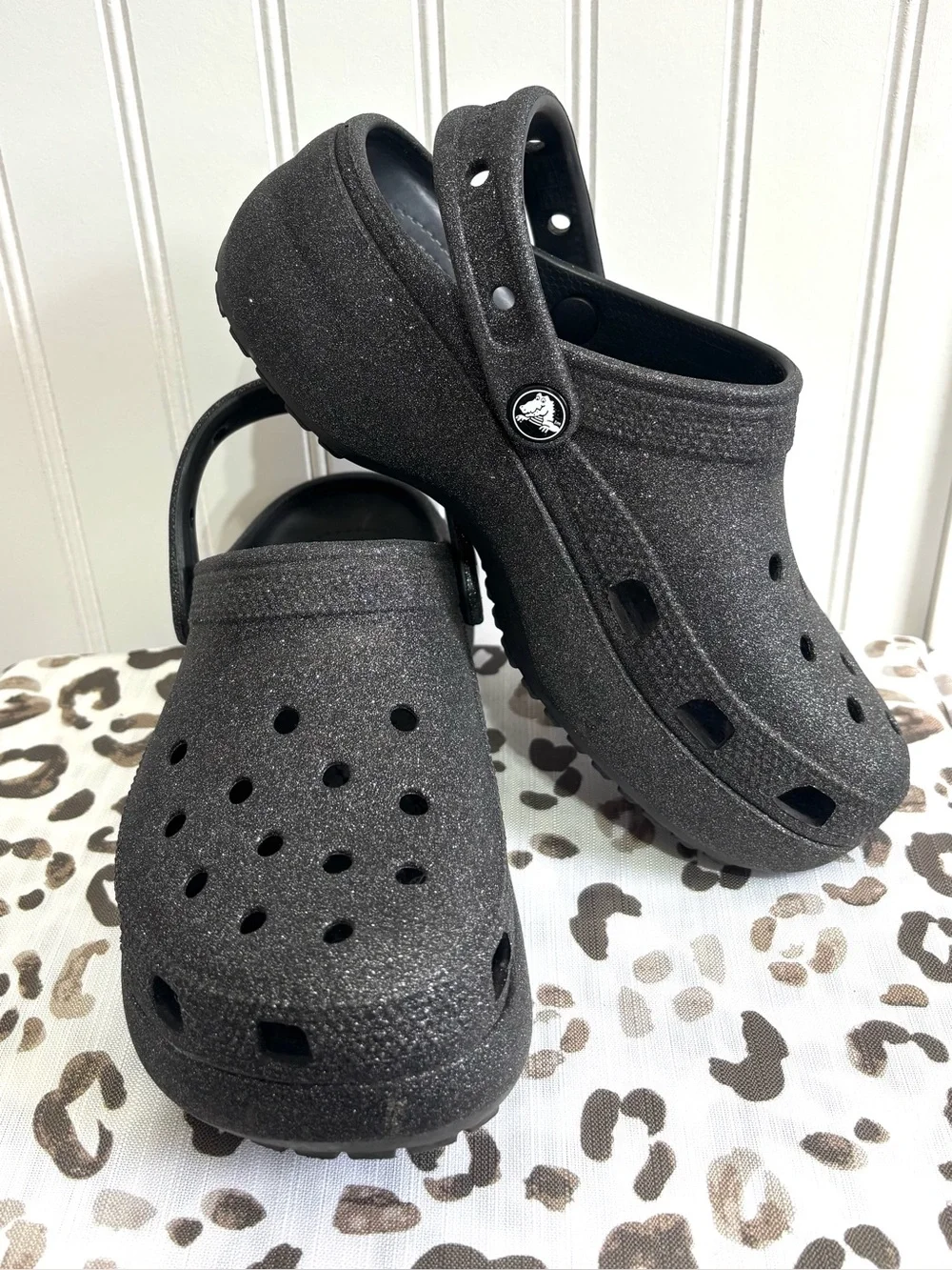 Crocs Classic Platform Glitter Clogs Black Sparkle Women’s W7 EU 37-38